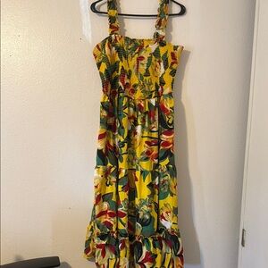 Mlle Gabrielle Asymmetrical Dress in Yellow and Green Floral